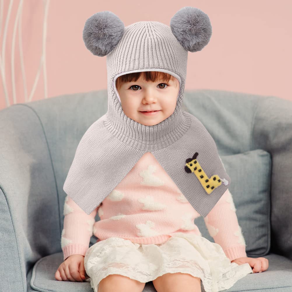 HEOUCH Baby Schlupfmütze Winter - Gestrickte Mütze Mit Bommel Und Fleecefutter