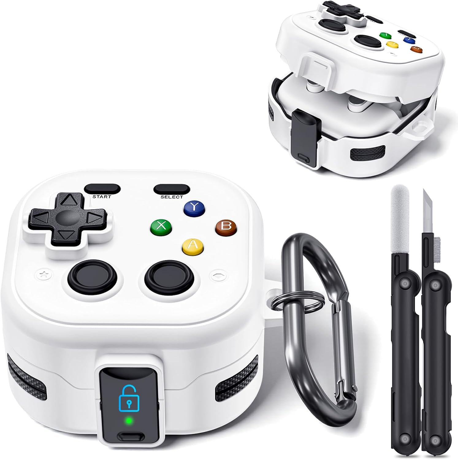 Secure Lock for Galaxy Buds 4 Pro Case and Buds 4 Case Cover, Ekoonpft Funny Game Hard Shell for Samsung Galaxy Buds 4 Pro 2026 Cover with Cleaner Kit and Keychain for Men Boy Women, White