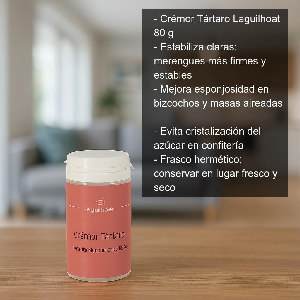 Crémor Tártaro Alimentario 80 g E-336i Tartrato Monopotásico para Repostería y Panadería