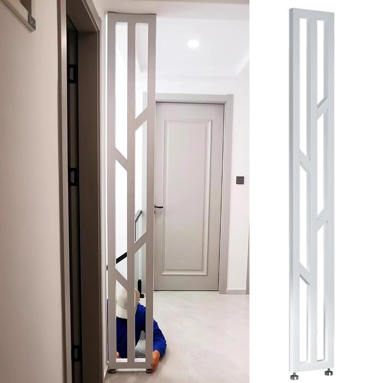 Customizable Floor to Ceiling Room Divider, No-hole Installation Wall Partition for Home/ Hotel/ Office/ Store with Adjustable Feet, Black/ White