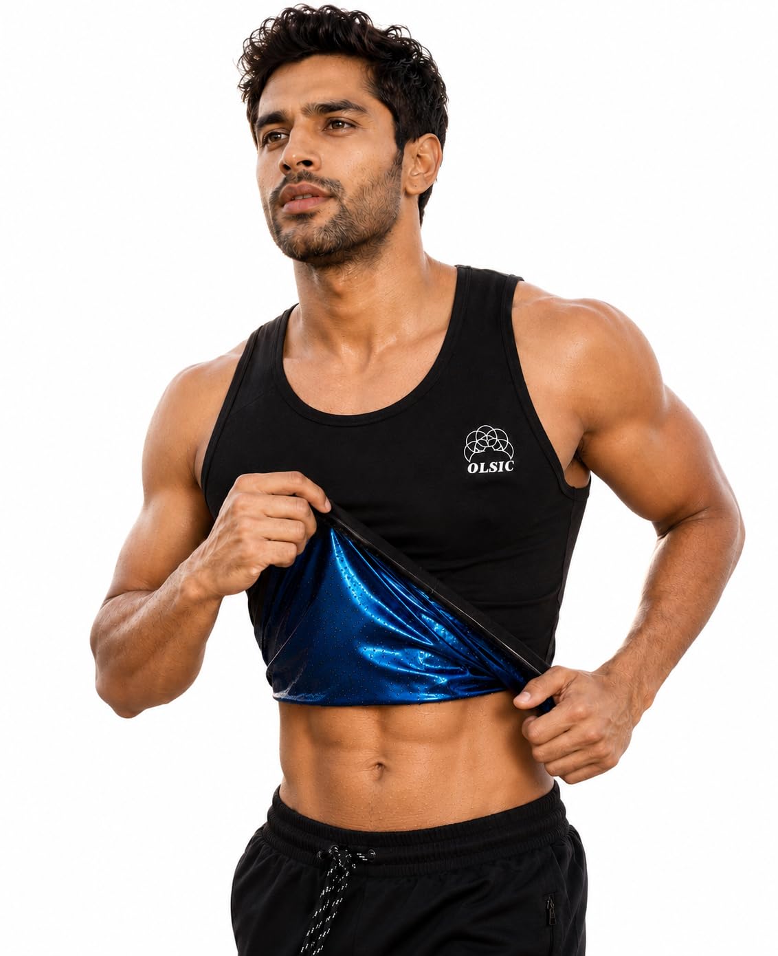 Men Sauna Sweat Vest Black Sleeveless Tank Top | Inner Polymer Layer, Heat Trapping, Sweat Enhancement, Workout Slimming, Gym & Fitness Use-image-33