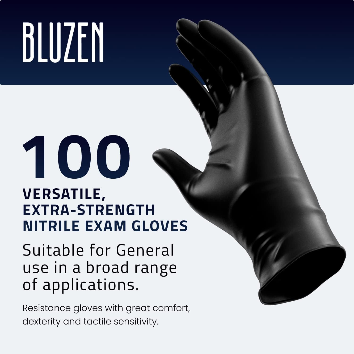 BLUZEN Black Extra Strength Disposable Nitrile Gloves Large - Food and Medical Grade Disposable Gloves - Rubber and Latex Free Gloves - For Surgical, Medical, Food Service, Kitchen, Mechanic, Cooking