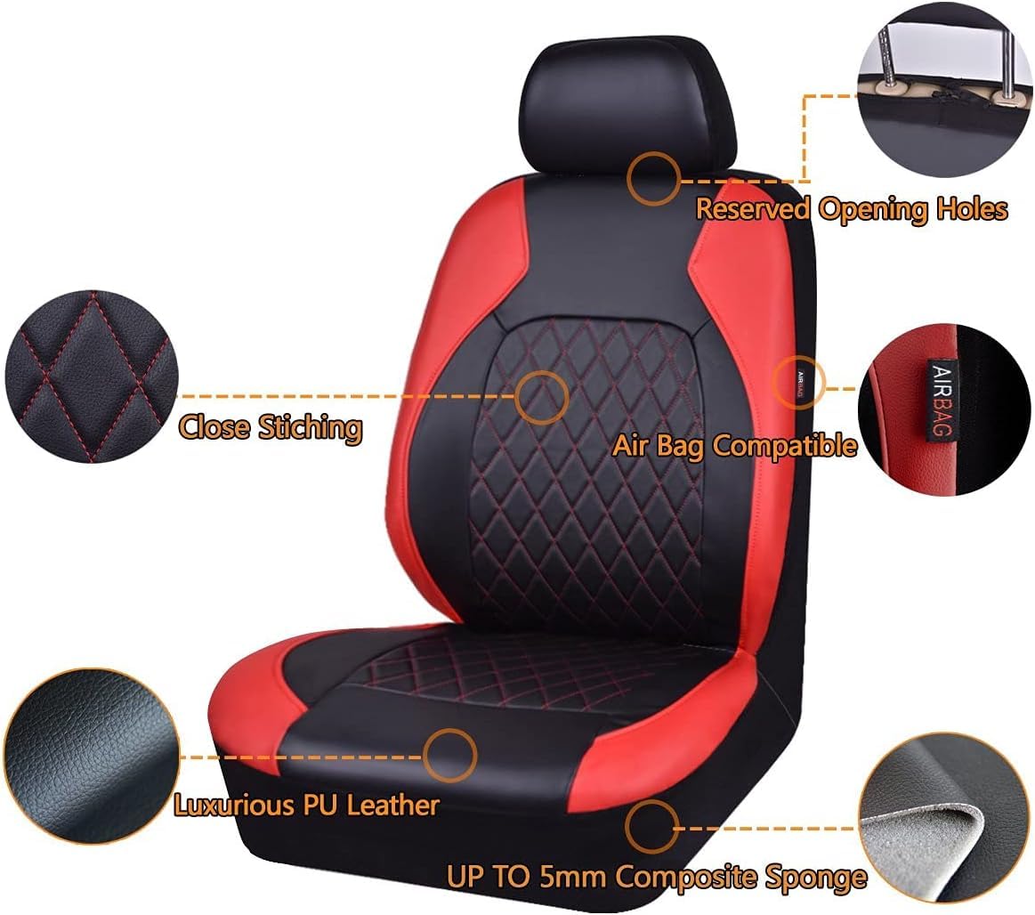 Protector de Asiento de Cuero PU para acia Sandero Stepway 3.Gen 2.Gen 2012-2026，Fundas de Siento para Coche Lmpermeables Fundas de Asientos,Red