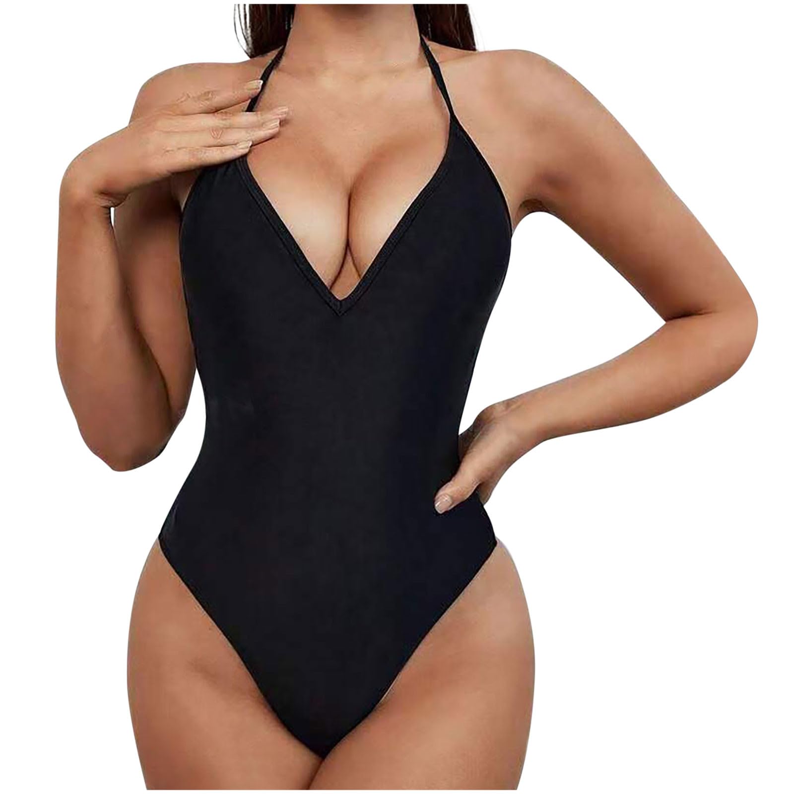 Women Sexy Push Up Halter One Piece Bathing Suits Slimming Tummy Control High Cut Swimsuits Summer Bikini Swimwear