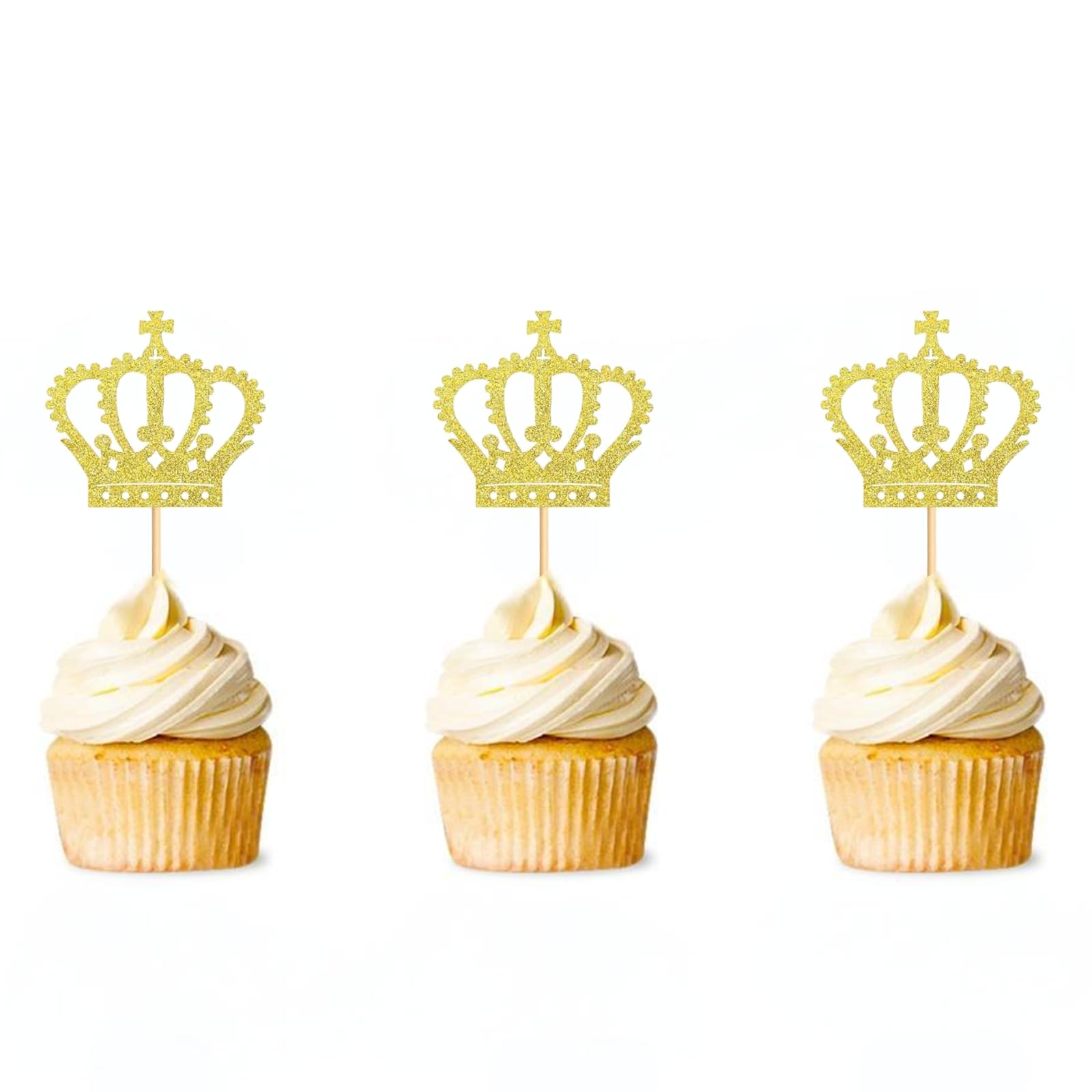 24Pcs Crown Cupcake Toppers Gold Glitter Prince King Crown Cake Toppers Decoration for Happy Birthday Party Baby Shower Supplies
