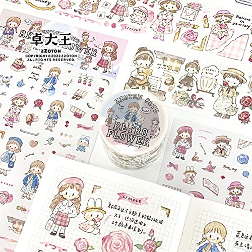 ネコザッカ マスキングテープ molinta 少女 和紙テープ ピンク 幅約4.5cm*5m 手帳アルバム スクラップブッキング DIY ギフト かわいい シール インテリア 飾り
