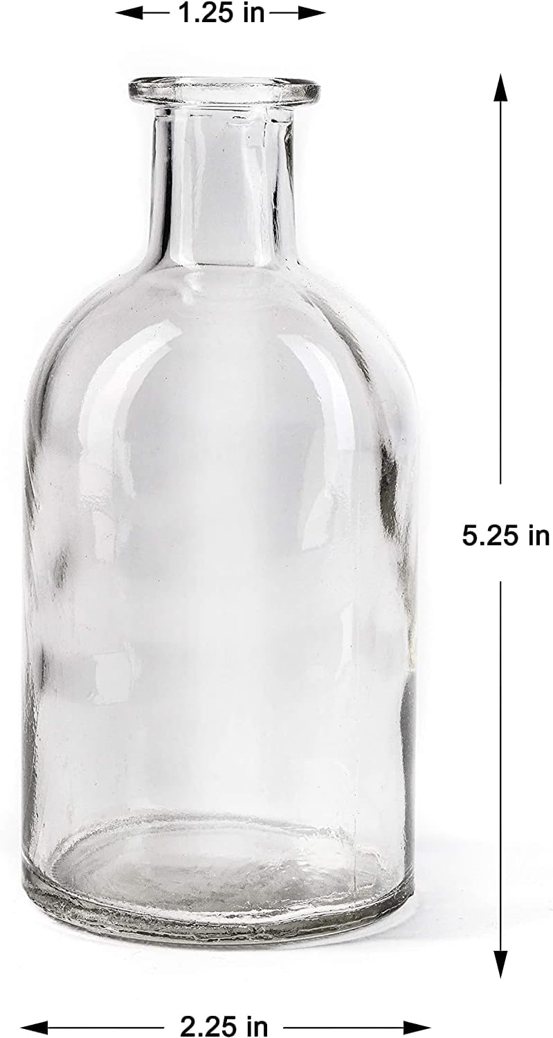 Serene Spaces Living Bud Vases Apothecary Jars and Decorative Glass Bottles for Centerpieces, Mini Flower Vases, and Home Decor, Clear Vintage Style, 2.25" Diameter x 5.25" Tall, Pack of 24