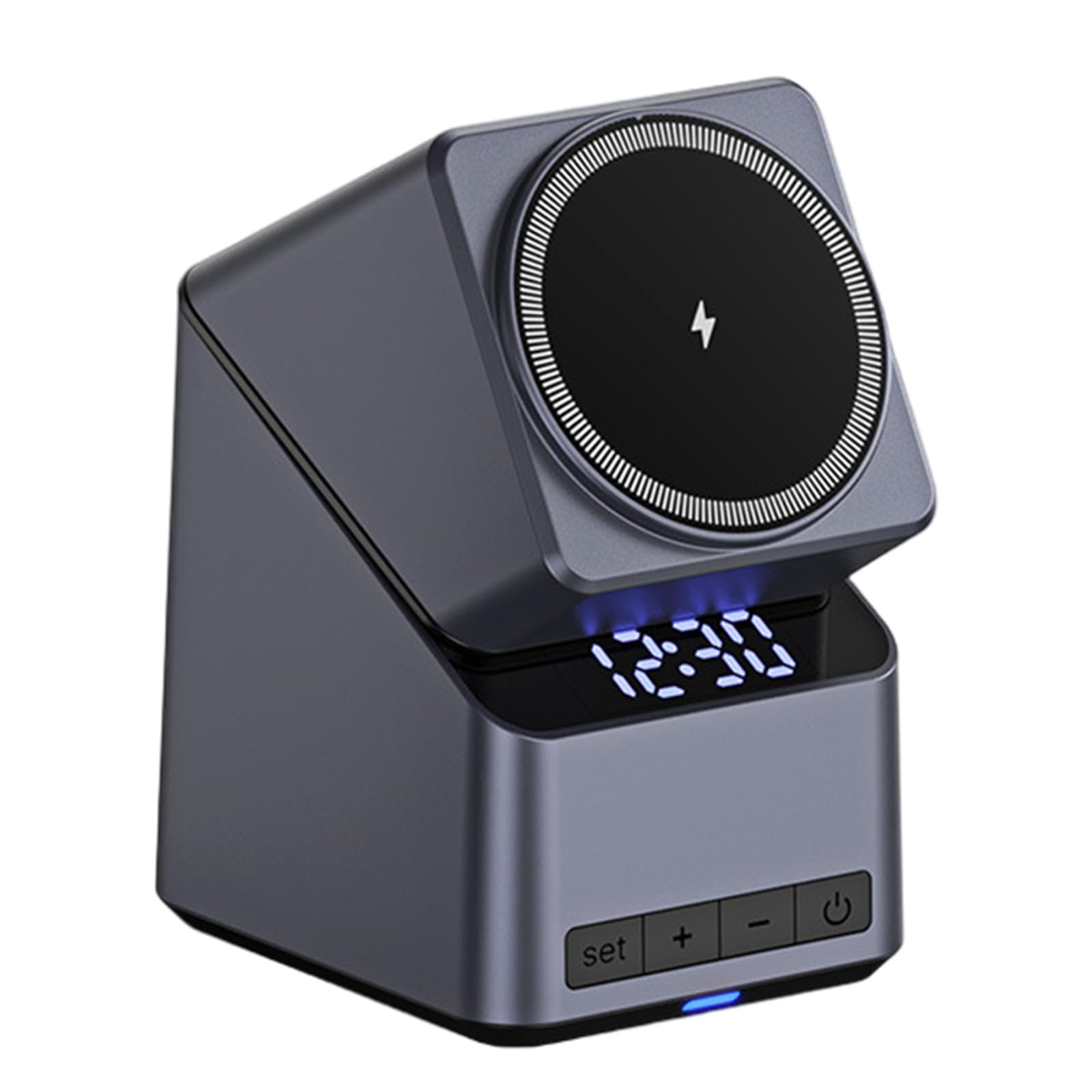Hub de charge rotatif tactile 15 W pour téléphone portable, écouteurs, montre intégrée, horloge numérique LED intégrée, station de charge multifonction