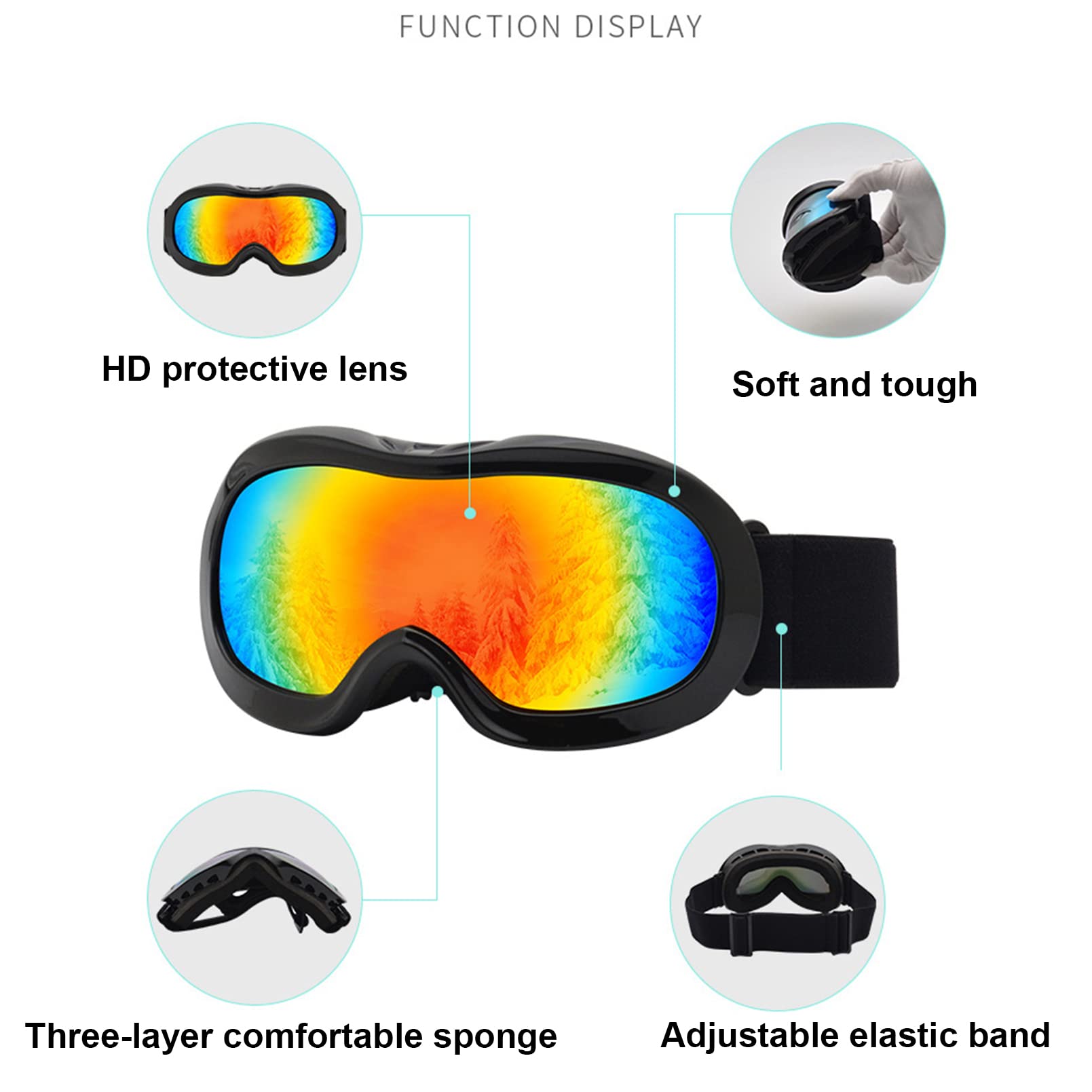 Lunettes de Ski pour Enfants de 3 à 12 Ans, Double lentille Haute définition Disponible pour la myopie, Protection 100% UV400, Coupe-Vent et antibuée, Peuvent être utilisées pour Faire du vélo,