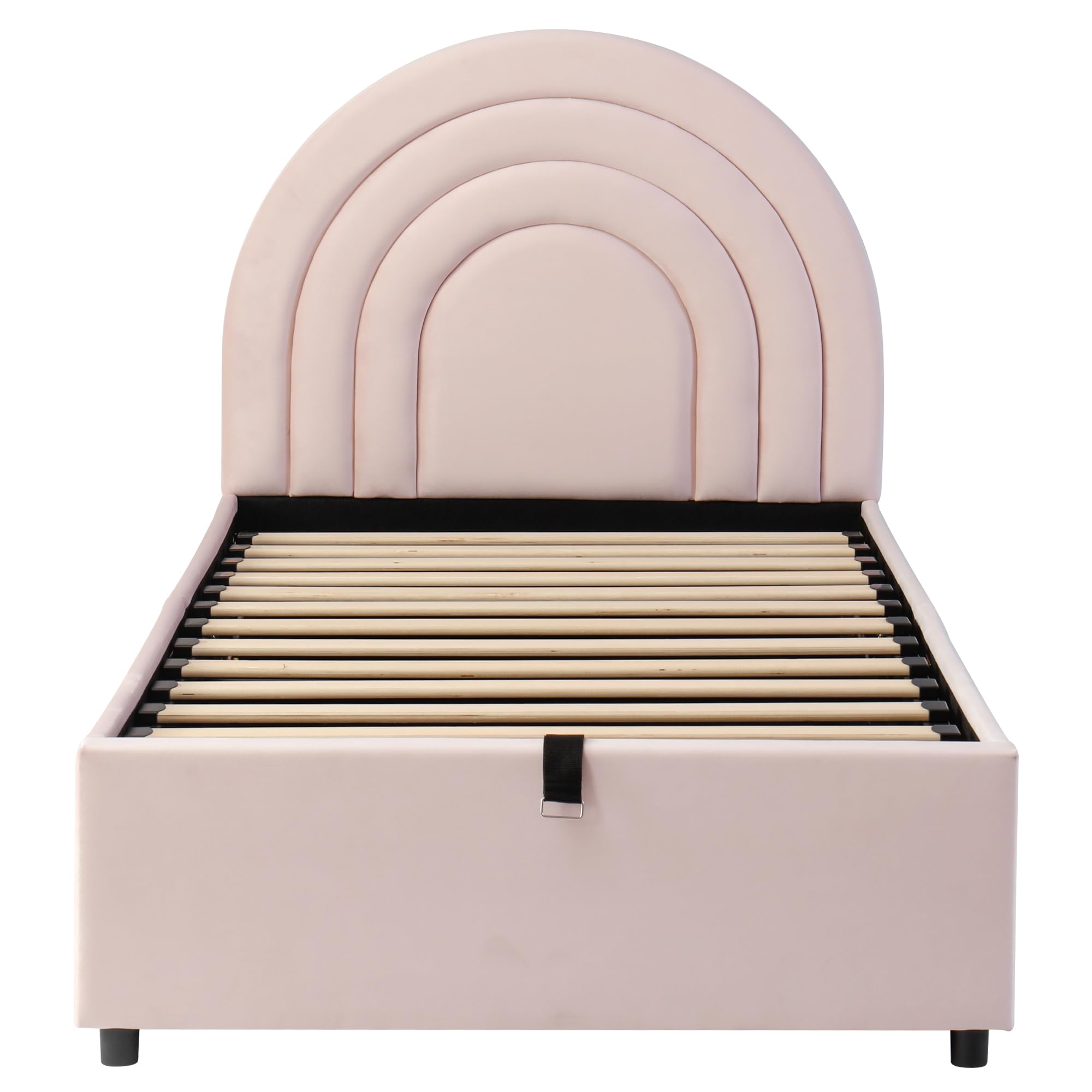 Moimhear Cama tapizada, 90 x 200 cm, cama infantil, cama individual con somier y cabecero, cama juvenil, con listones de madera (terciopelo, rosa)