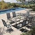 HERA'S HOUSE 7-Piece Outdoor Dining Set for 6, 64" Weather-Resistant Metal Patio Table with 6 Foldable Grey Chairs, Perfect for Garden, Backyard, Porch & Lawn (Space-Saving Design)