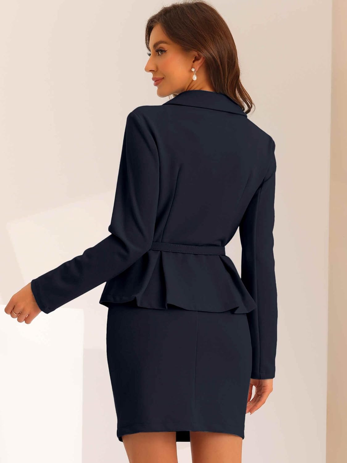 Allegra K Two Pieces Suits for Women's Business Peplum Blazer Jacket Mini Pencil Skirt Sets