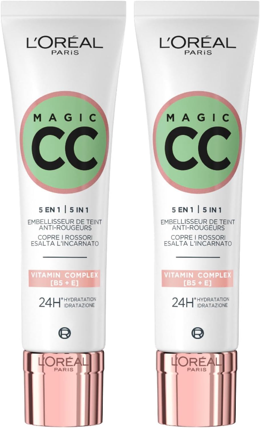L’Oréal Paris Magic CC Cream 24H Moisturizing Anti-Redness Green Cream 5in1 Universal Shade Long Lasting Velvety Skin Effect – 2 x 30ml Bottles