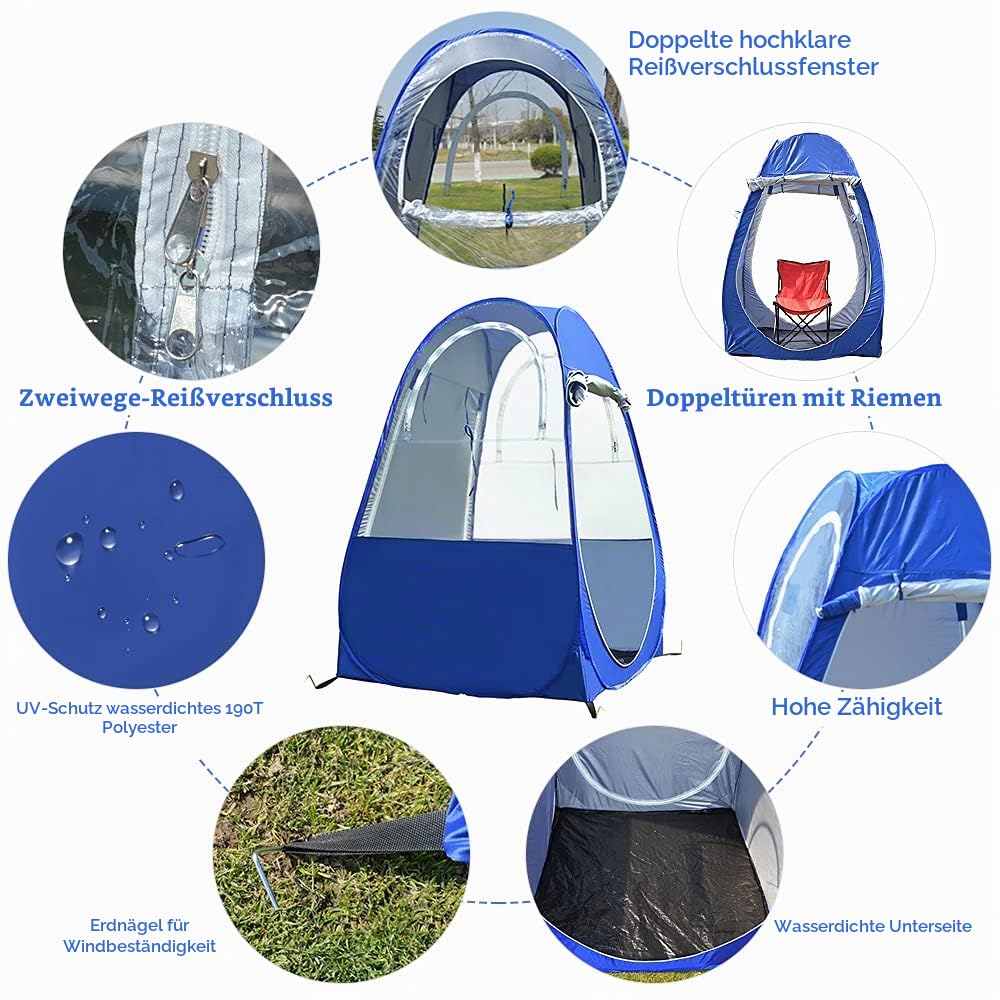 Tragbares Outdoor-Angelzelt UV-Schutzzelt Pop-up Einzelzelt Automatisches Sofortzelt Regenschattenzelt Fenster und Türen auf beiden Seiten für Outdoor-Camping Wanderstrand mit Tragetasche
