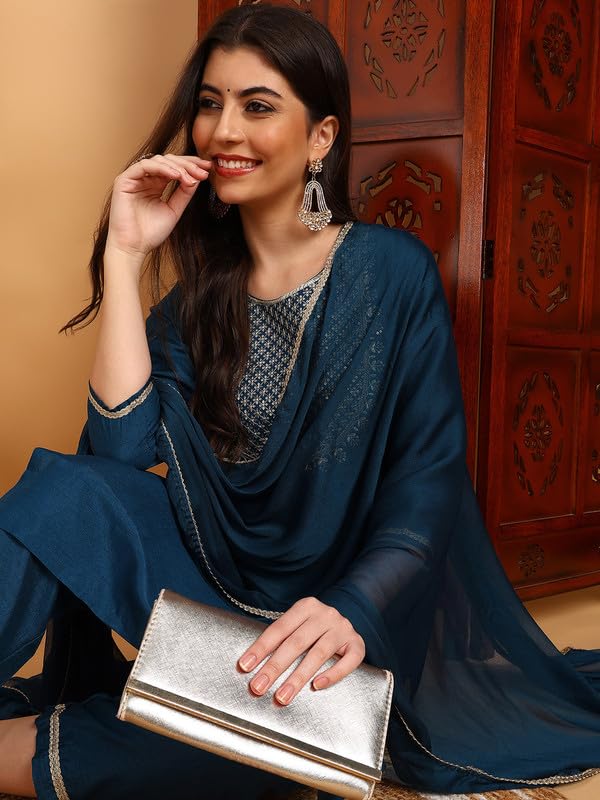 Image of Vaamsi Women's Silk Blend Kurta Pant With Dupatta