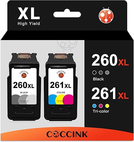 COCCINK 260XL 261XL - Cartucho de tinta remanufacturado de repuesto para Canon PG-260 CL-261 XL compatible con PIXMA TS5320 TS6420 TR7020 impresora