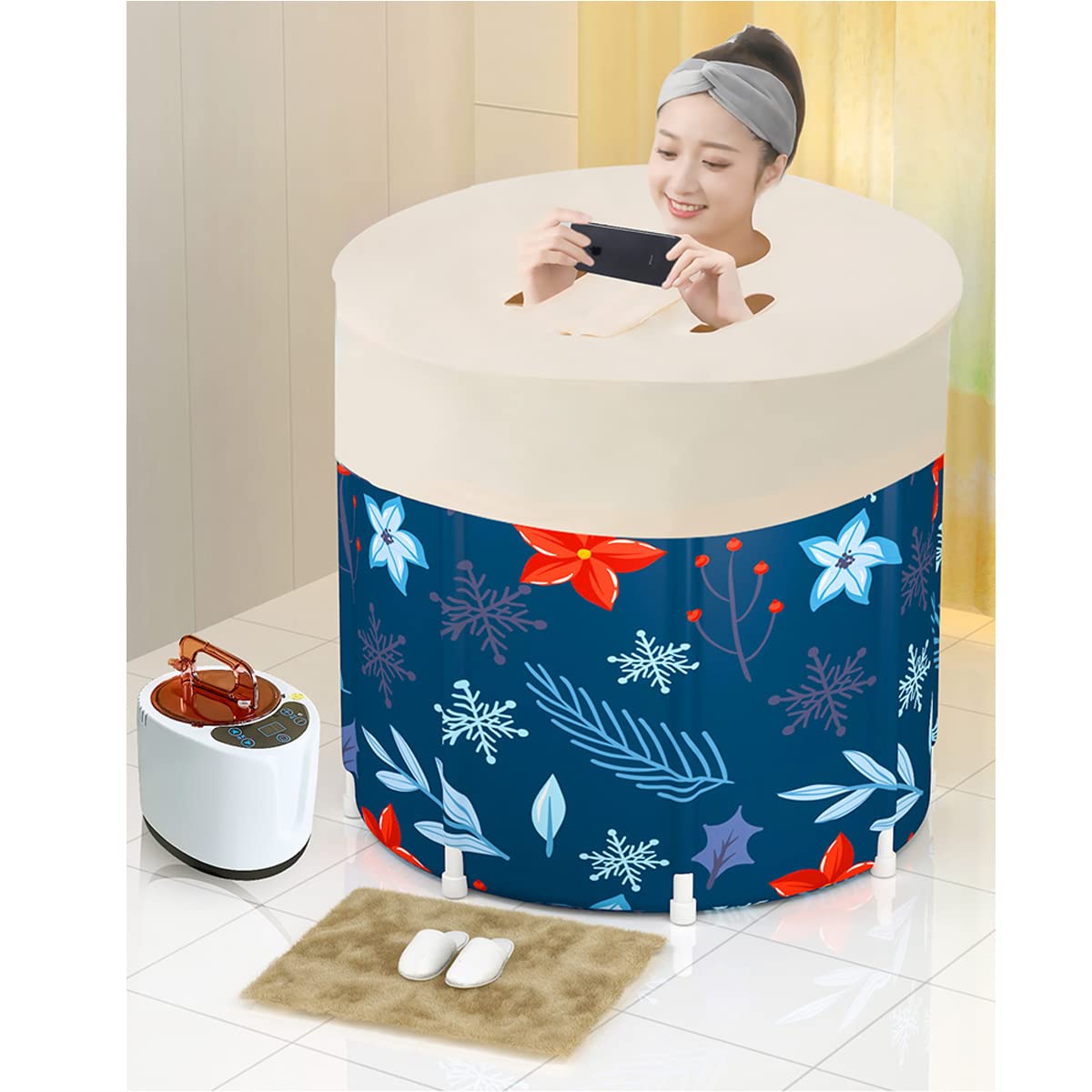 FAXIOAWA Bañera portátil, bañera Plegable Independiente con Espuma térmica Espesada para Mantener la Temperatura, bañera, baño, SPA, fácil de Instalar, 65 x 70 x 70 cm