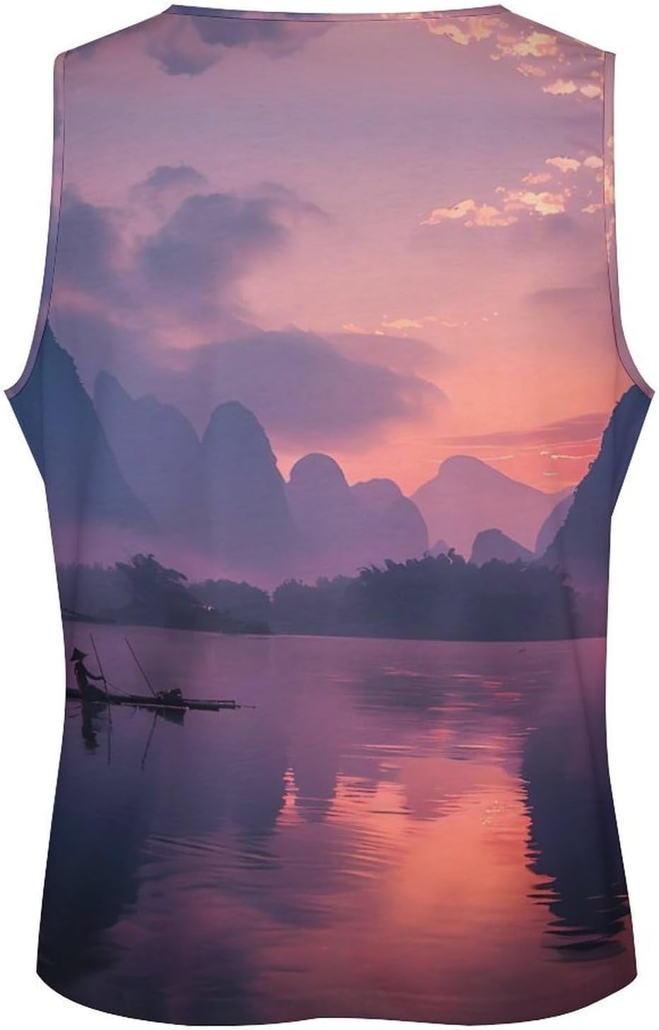Li River and Karst Mountain Mens Breathable Printed Tank Top 5XL