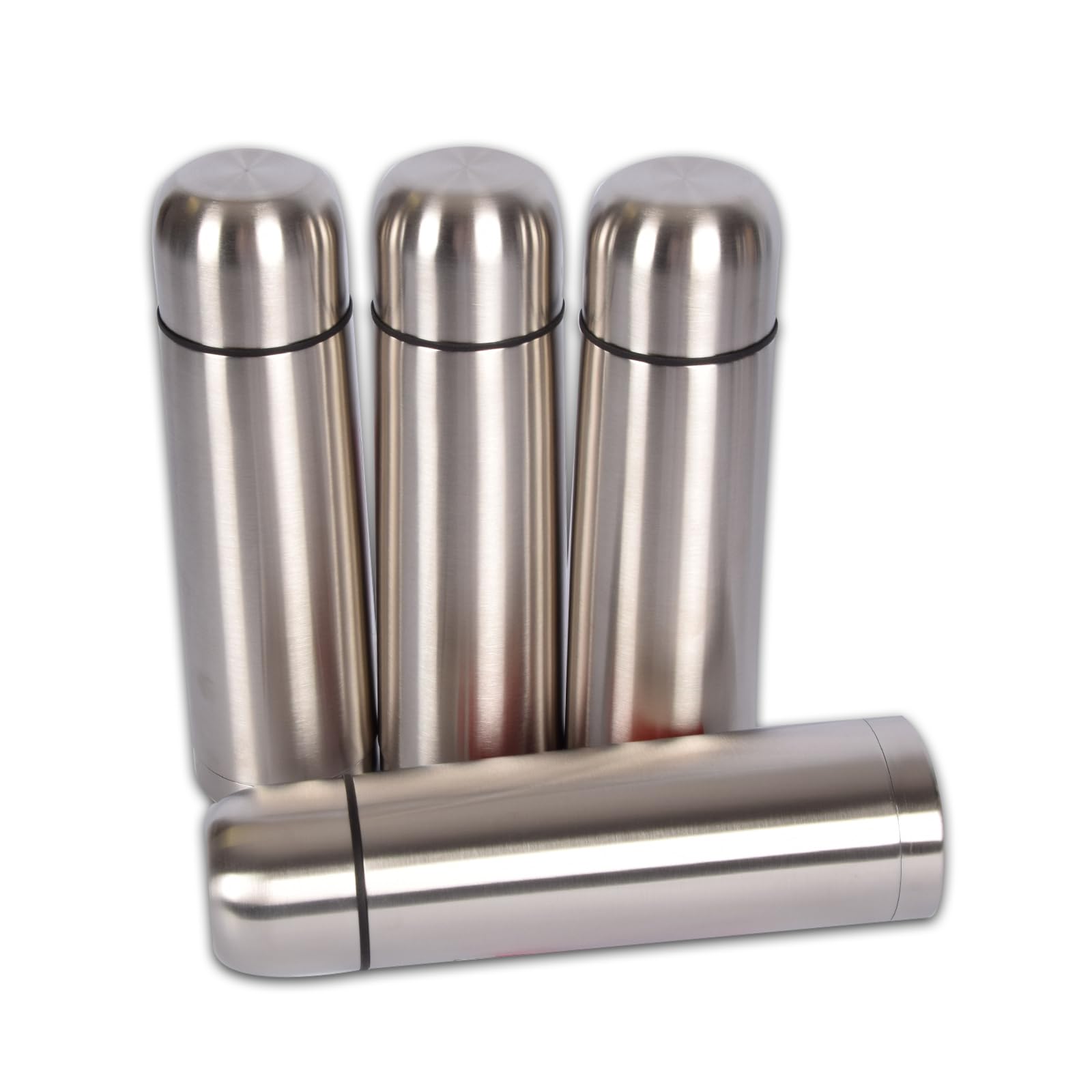 4er Set Thermoflasche Edelstahl Grau 750ml I Durable & Hochwertiger Edelstahl | 8cm breit, 28,5cm hoch I Inklusive Edelstahldeckel, ideal für heiße und kalte Getränke
