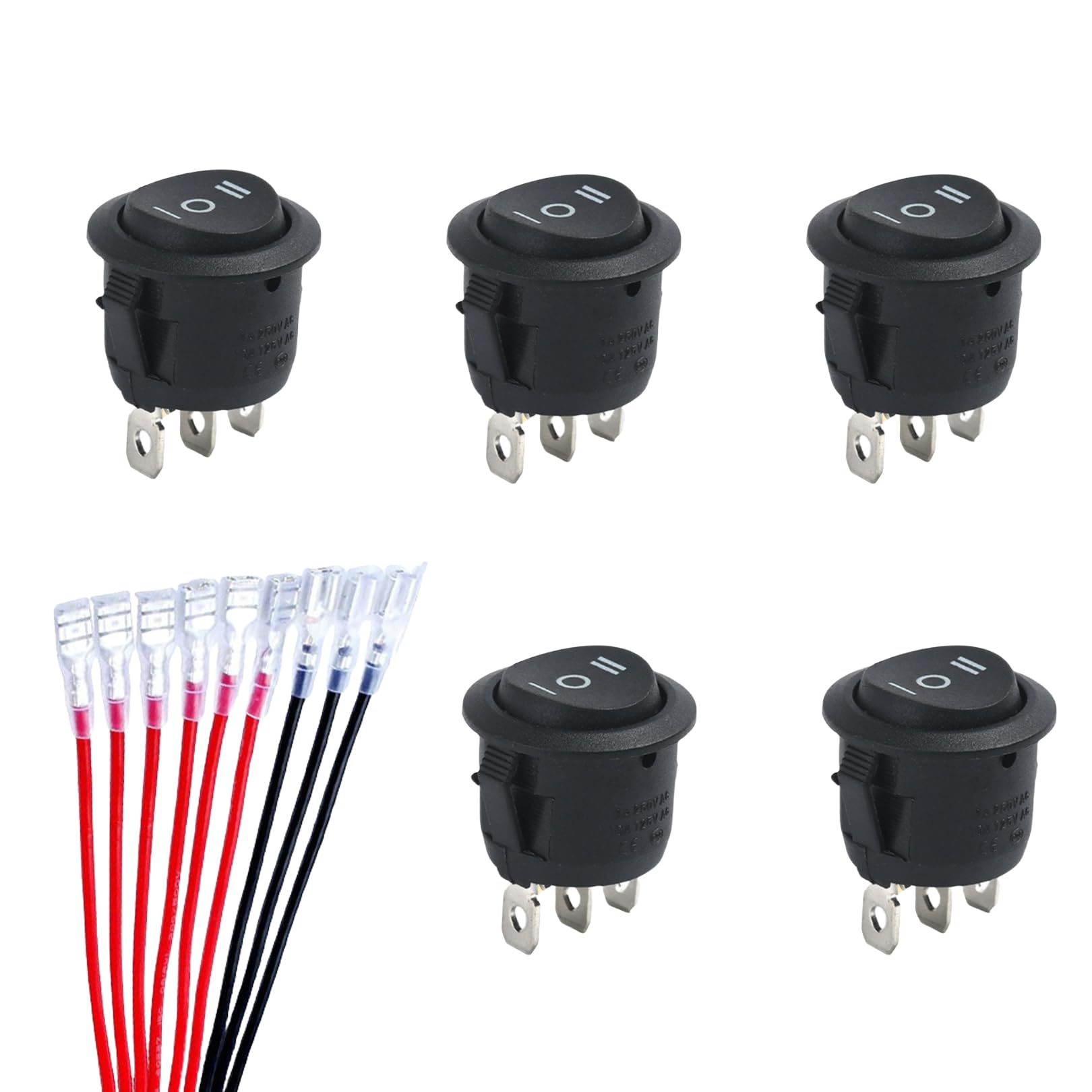 5 unidades de interruptores basculantes en 3 posiciones, interruptor de cambio de 12 V, interruptor basculante redondo de 230 V, 3 posiciones, resistente al agua, redondo, negro, interruptor con rosca