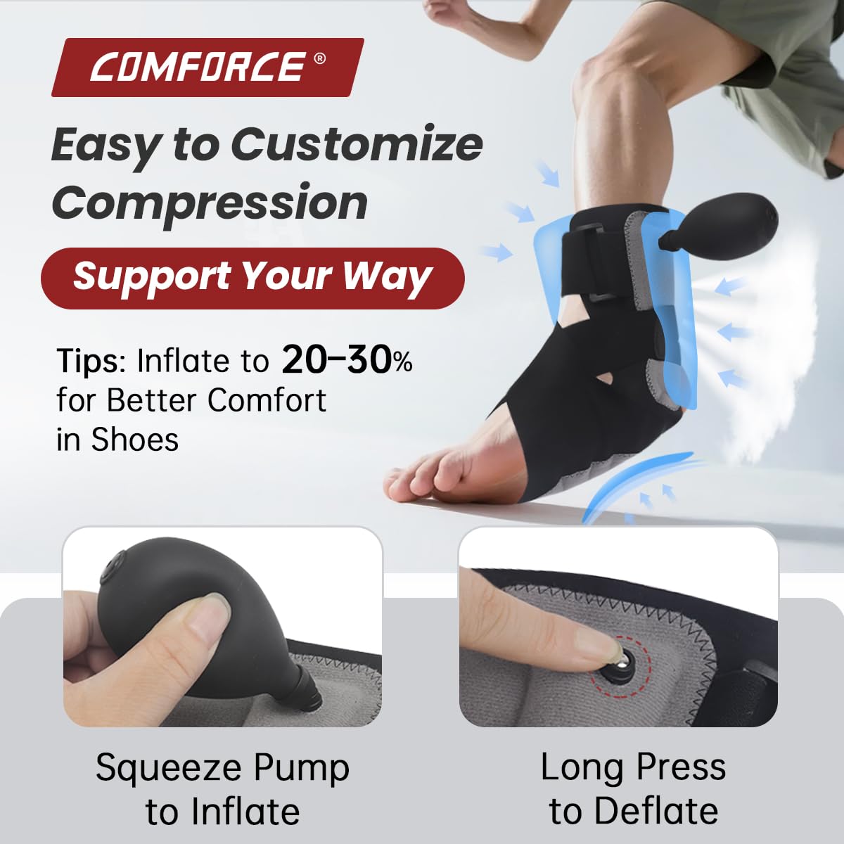 Soporte de tobillo para fascitis plantar con airbag, alivio del dolor de talón y arco con dispositivo de inflado de aire, alivio de la tendinitis de Aquiles, lesiones deportivas y recuperaci