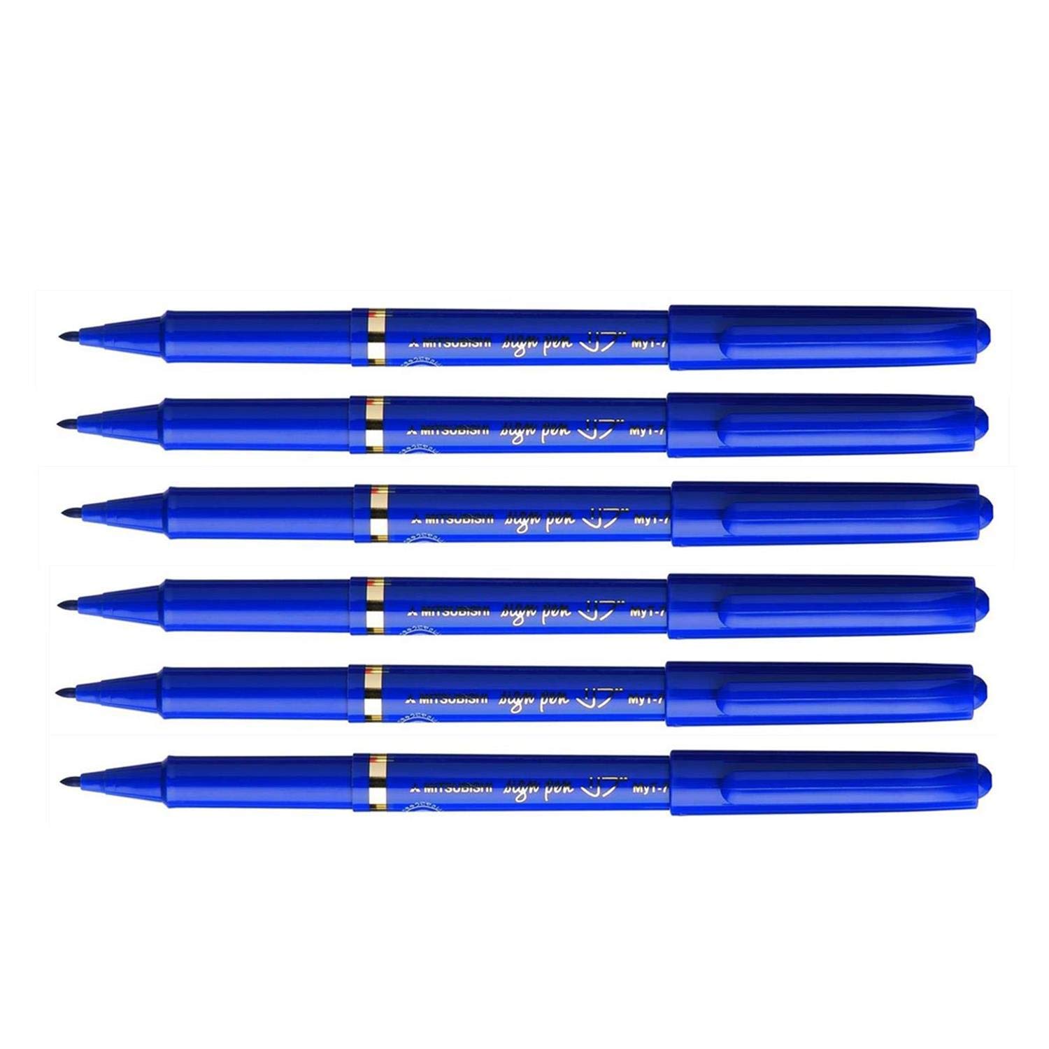 UNI-​BALL Lot de 6 Feutres d'écriture Sign Pen MYT7 pointe moyenne 0,​7mm bleu