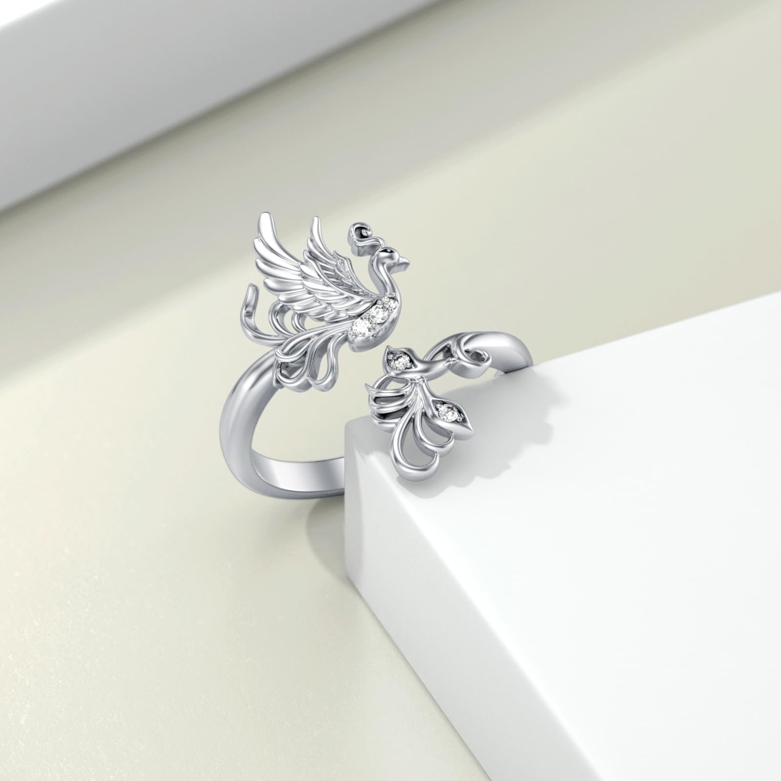 Phoenix - Anillo de plata de ley 925 con diseño de fénix, anillo de plumas y animales para mujer, 8 (verstellbar), Plata de ley, Sin piedra preciosa
