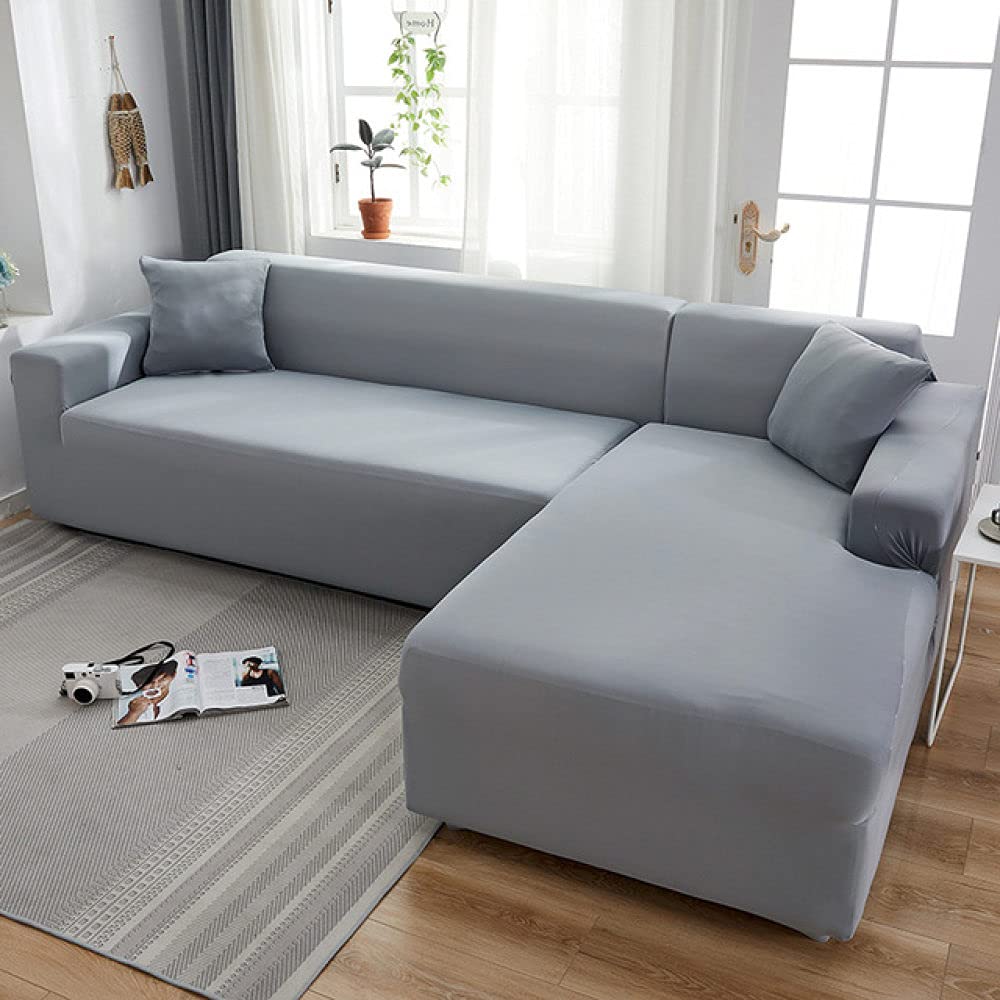 Housse de canapé extensible gris clair 2 places pour divan droit