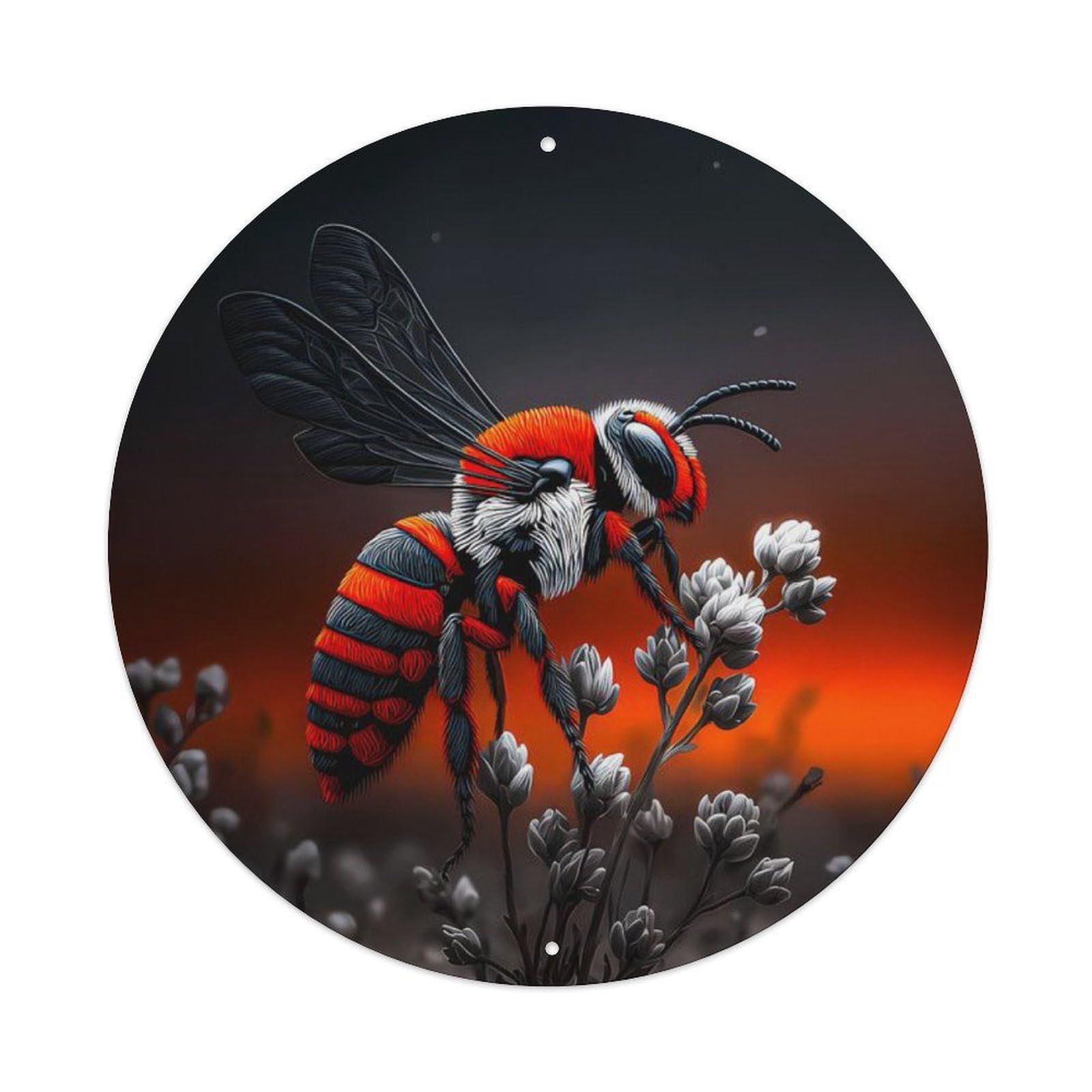 Insect Bee Flower Dusk Sky Vintage Metal Tin Sign Plaque Wall Decor for Cafe, Club Bar, Office, Garden Metal Poster 8x8Inch