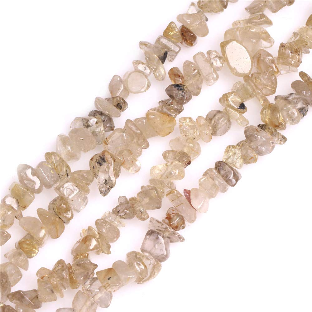 GEM-Inside Gold Rutilated Quartz Chips 5-8mm Gemstone Semi Precious for Jewellery Making 34" per Strand — image 1