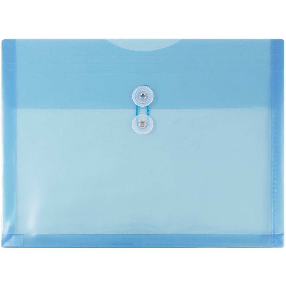 JAM PAPER Plastic Envelopes with Button & String Tie Closure - Letter Booklet - 9 3/4 x 13 - Blue - 12/Pack