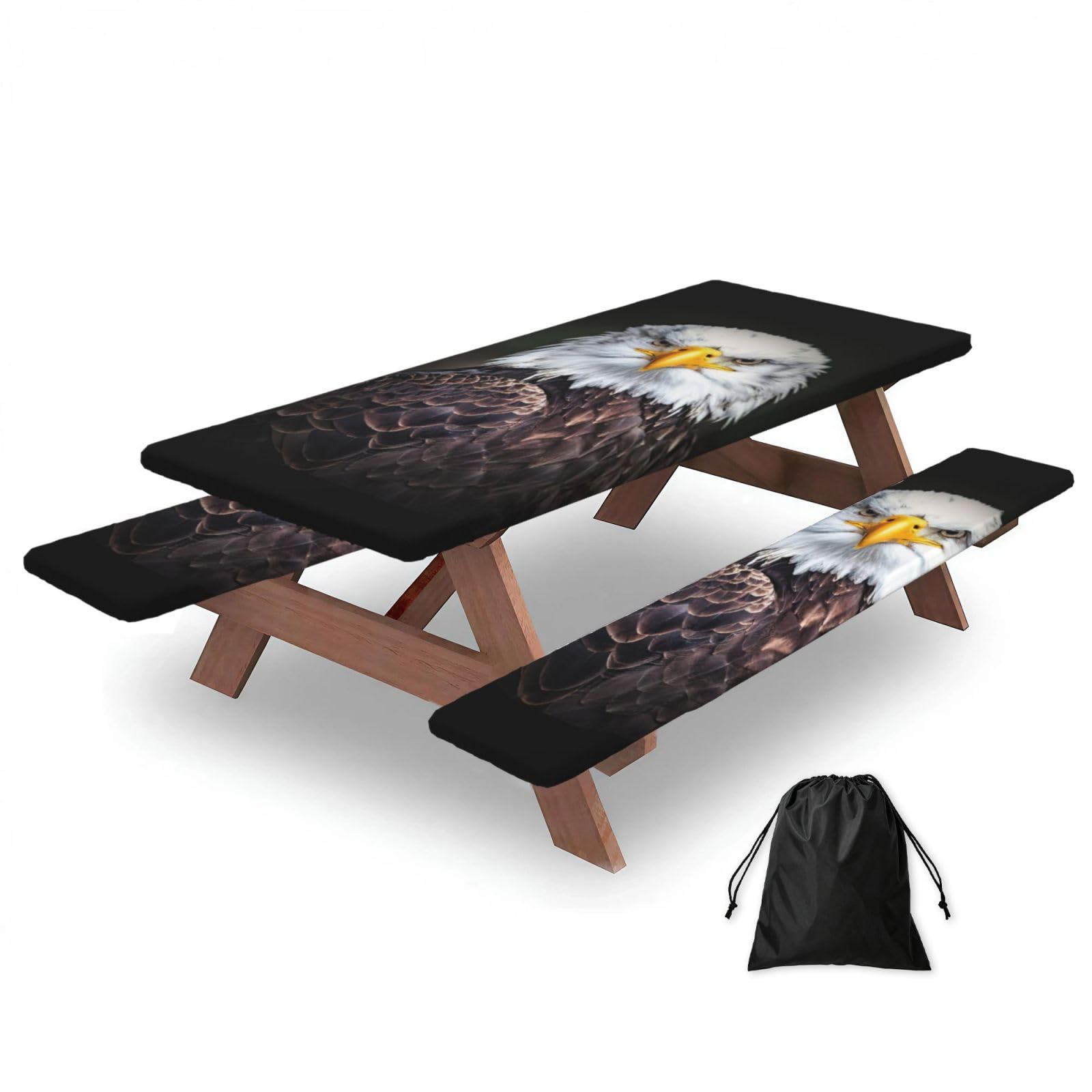 Zyjhyy Black White Head Eagle Print 3 Pack Wipeable Picnic Bench Cover And Table Cover Lightweight Table Cloth For Camping Outdoor