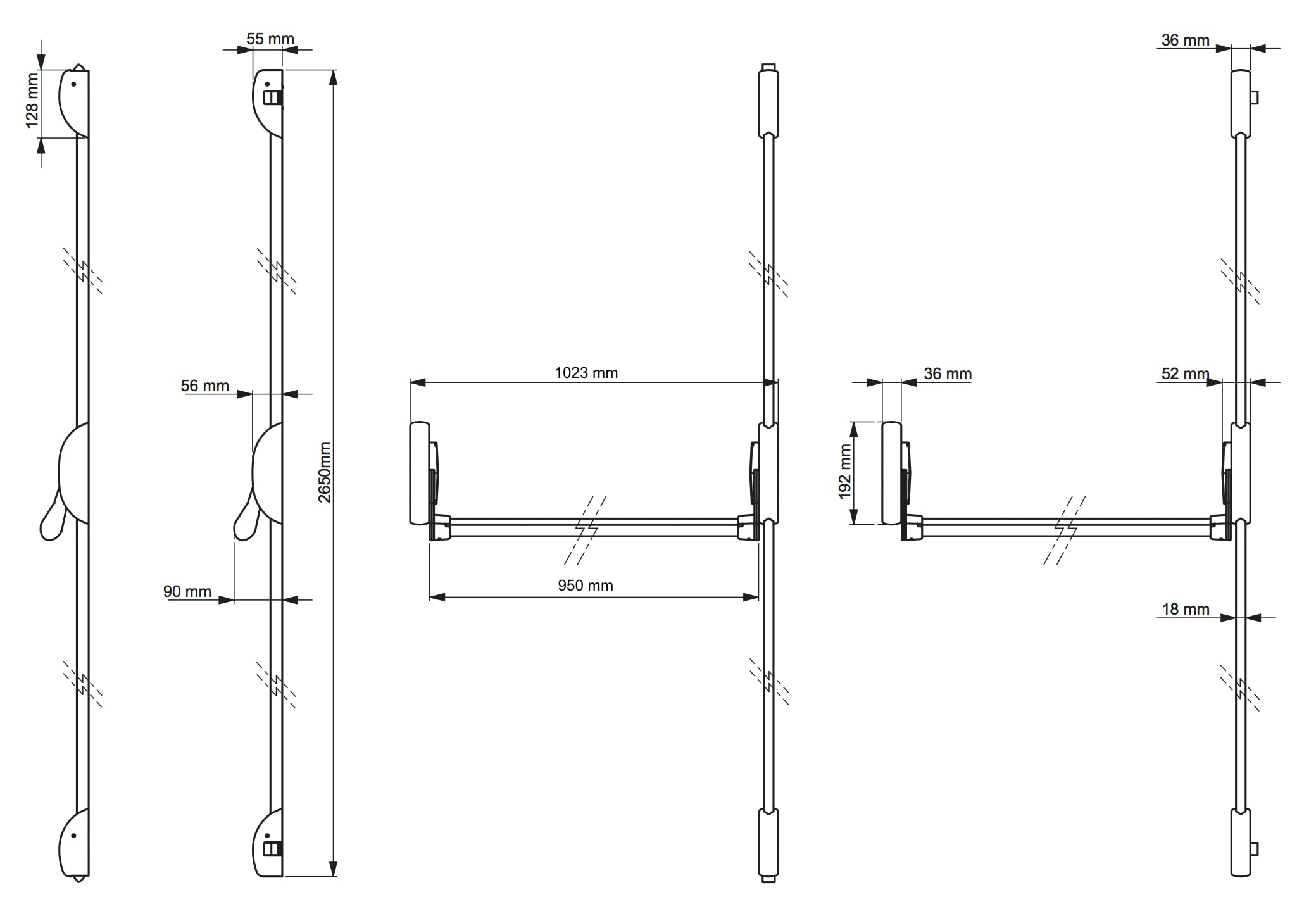 Serrure barre antipanique Cross Bar 2 Points Haut Bas DOM Metalux Couleur - Blanc, Dimension - 950 mm