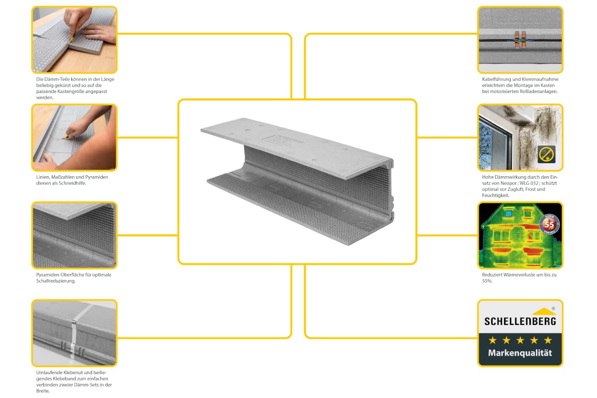 Schellenberg Rolladenkastendämmung 100 x 28,5 x 28 cm grau, Dämmung mit Steckverbindung für Rollladenkästen, Wärme‑ & Schalldämmung, Schutz vor Schimmel, einfache Nachrüstung ohne Werkzeug, 66285