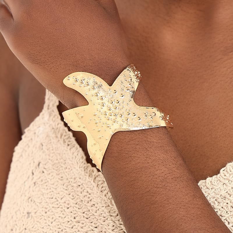 Blue Drop Arm Cuff for Women Starfish Shell Bracelet Gold Plated Cuff Bangle Adjustable Arm Cuff Jewelry Holiday Summer Beach Accessories3