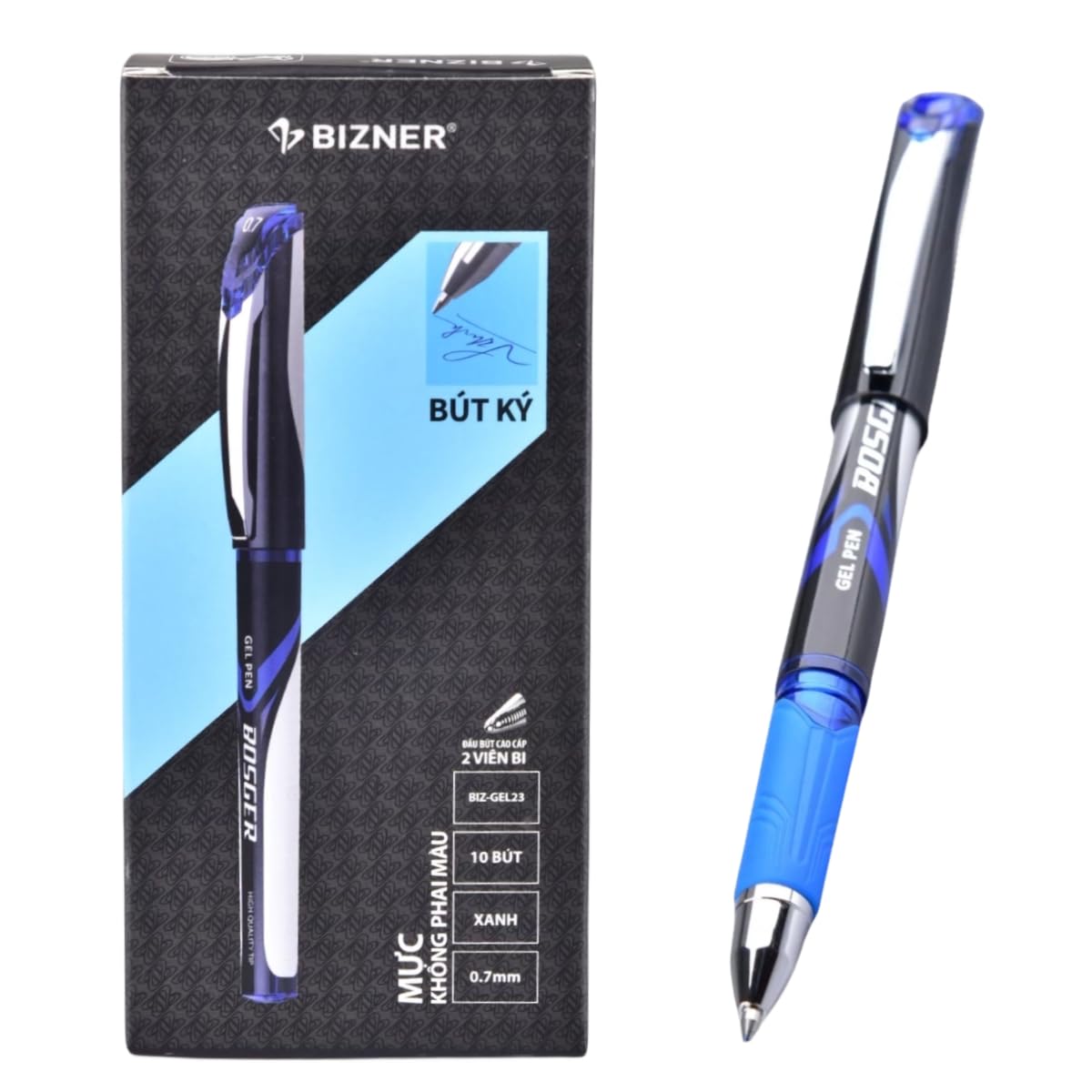 FLEXOFFICE BIZ-GEL23 - Penne gel di alta qualità, inchiostro blu, punta fine da 0,7 mm, confezione da 10, scrittura rapida e scorrevole, tappo a vite, penne a inchiostro gel, per scuola e ufficio