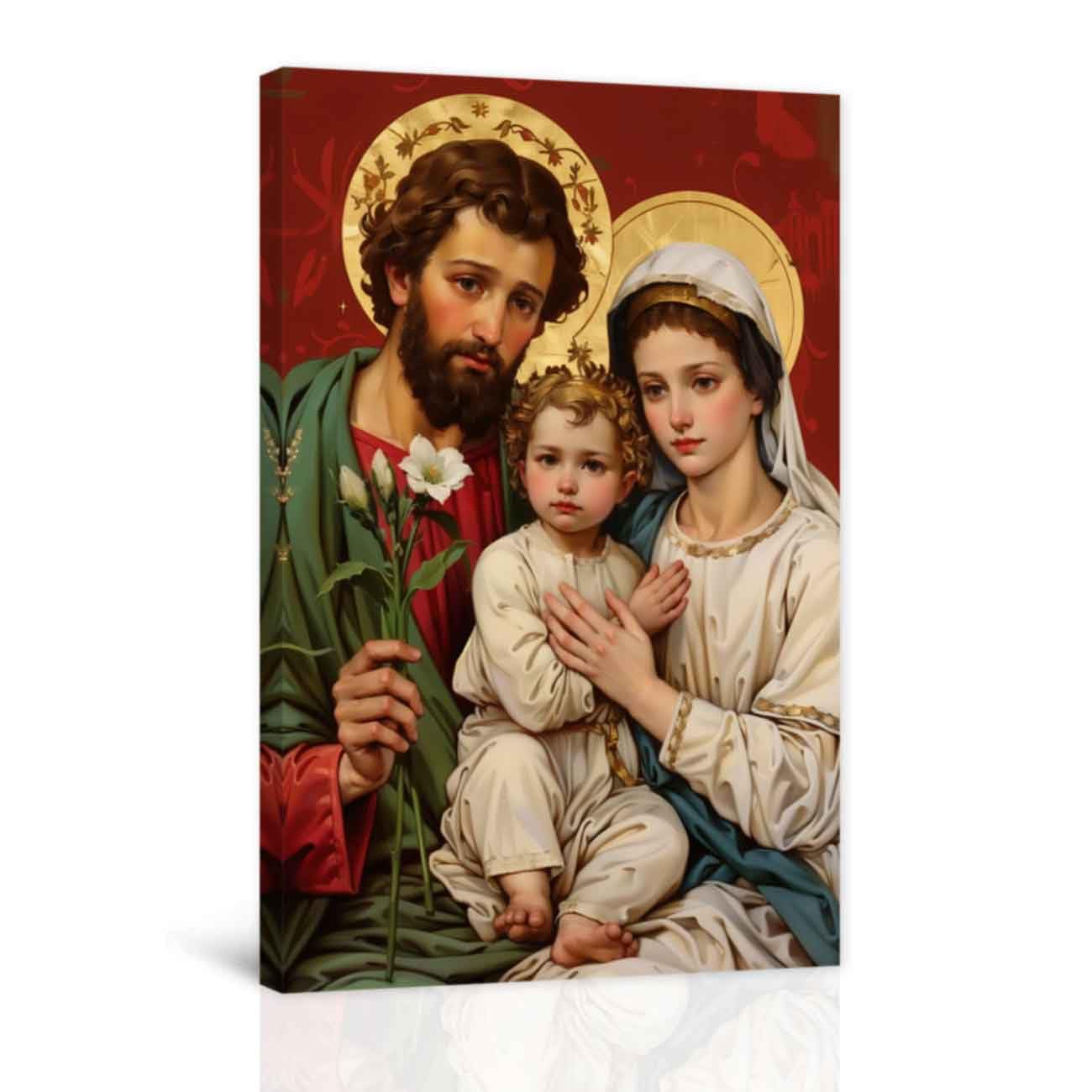 LZIMU Holy Family Picture Wall Art Catholic Canvas Jesus Family Painting Virgin Mary Joseph Poster Prints Christian Painting for Church Prayer Room Decor Framed (Red, 60.00 x 90.00 cms)