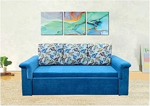 CASPIAN 3 Seater Upholstery Sofa Cum Bed for Home & Living Room || Three Seater Folding Sofa Cum Bed - Perfect for Guests (Blue)