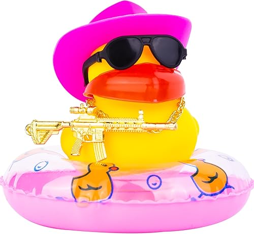 Decoración de tablero de instrumentos de pato vaquero para automóvil, accesorios con accesorios especiales, mini anillo de natación, sombrero de