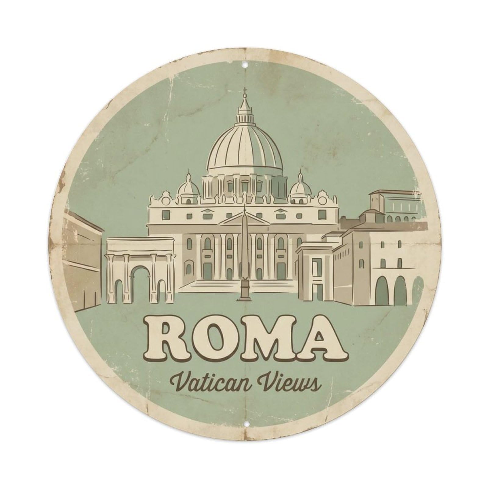 Vintage Travel Vatican Rome Italy Metal Tin Sign Plaque Wall Decor for Cafe, Club, Garden Round Metal Poster 8x8Inch