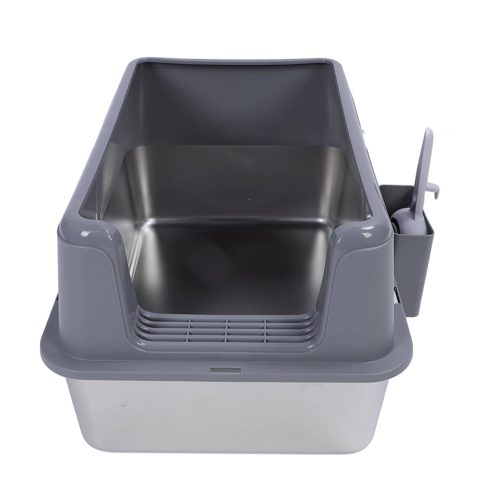 Arenero Cerrado de Acero Inoxidable para Gatos, Extra Grande 23,62x15,75x5,91 Pulgadas Arenero metálico para Gatos, Bordes Altos, antisalpicaduras, fácil de Limpiar (Grey)