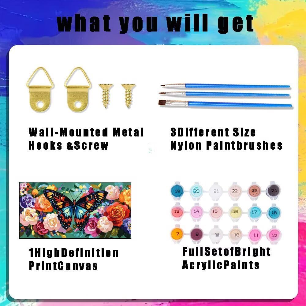数字油絵 ペイントバイナンバー DIY キット 蝶 壁飾り アートクラフト 花 絵画手芸キッ 絵の具をつける 塗りつぶし掛け 内容キ