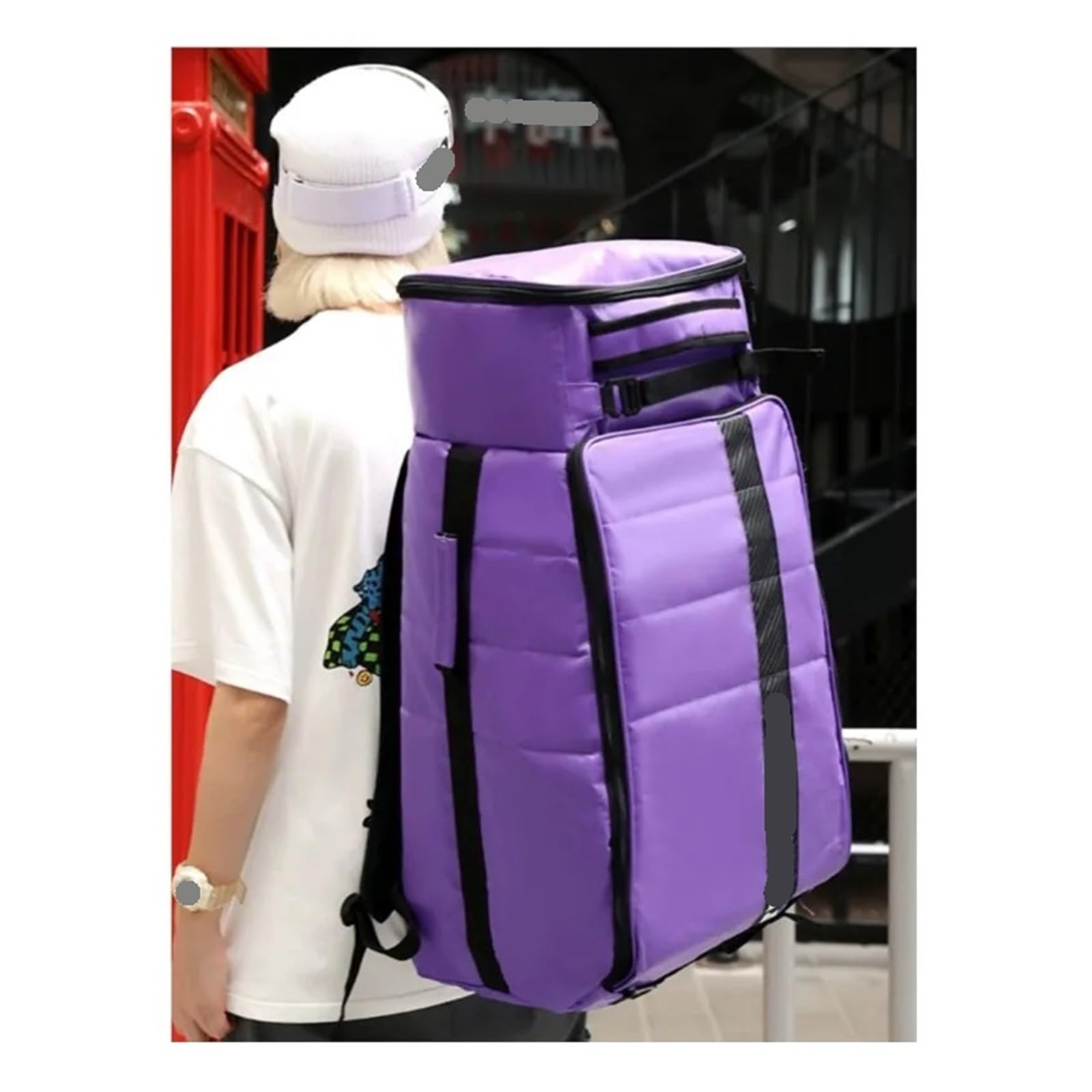 Skischuhtasche Skirucksack Umhängetasche Trocken Nass Trennung Wanderrucksack Sport Fitness Große Kapazität Schneeschuhe Tasche(Purple Black 68L)