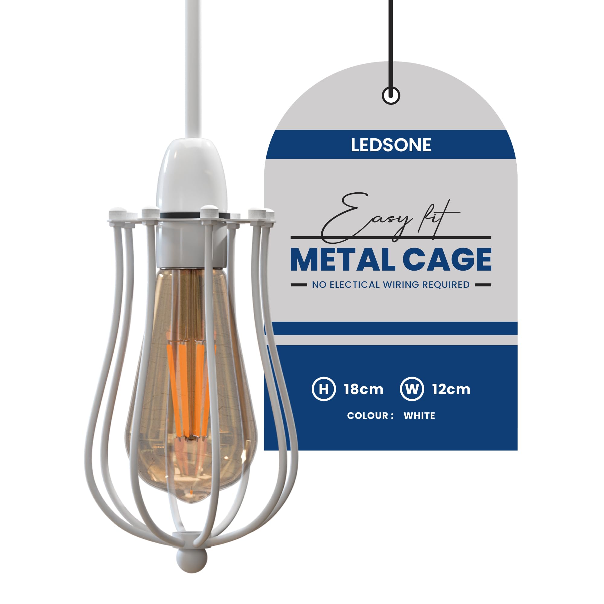 White Metal Wire Cage Lampshade 18cm x 12cm Industrial Pendant Light Shade Easy Fit E26 E27 Ceiling Light Cover Vintage Hanging Lamp Shade for Kitchen Bedroom Hallway