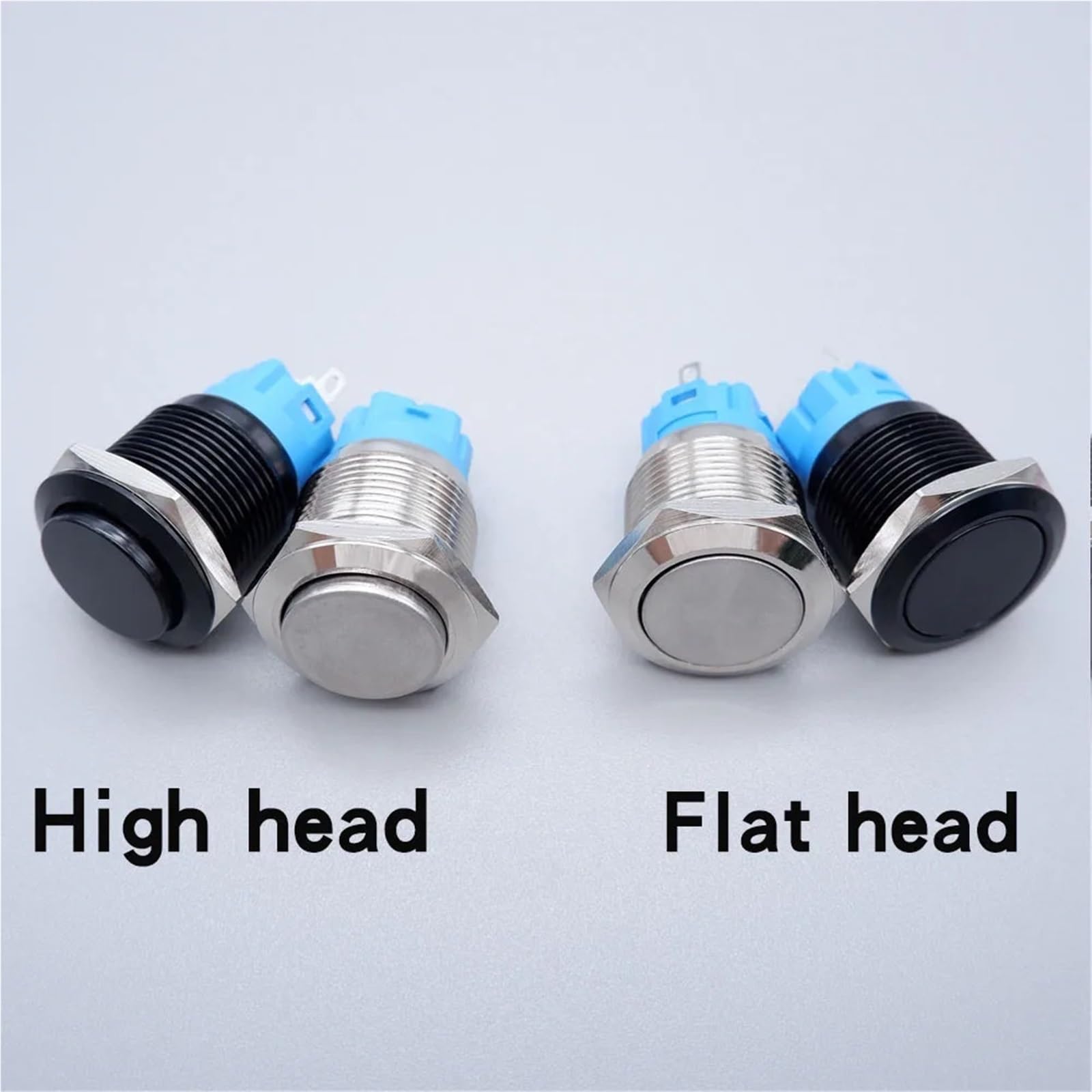 Drucktastenschalter 12/16/19/22 mm, ohne LED, Start/Stopp, Ein/Aus(Black Flat head,22MM NO LED_MOMENTARY SELF-RESET_WITHOUT WIRE)