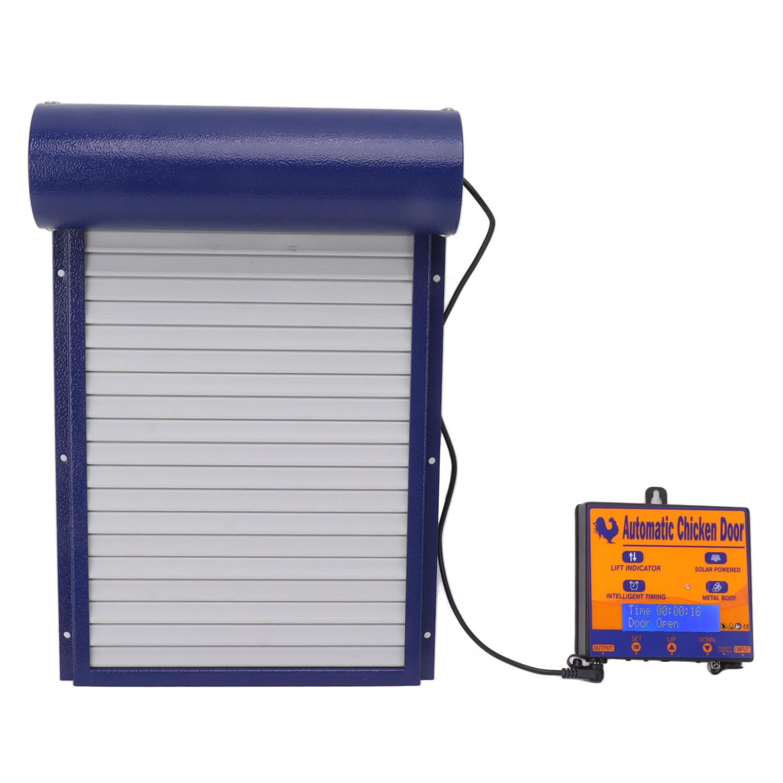 Abridor Automático de Puerta para Gallinero con Temporizador, Sensor de Luz y Control Remoto - Puerta Aluminio Programable para Pollos y Patos (Azul)