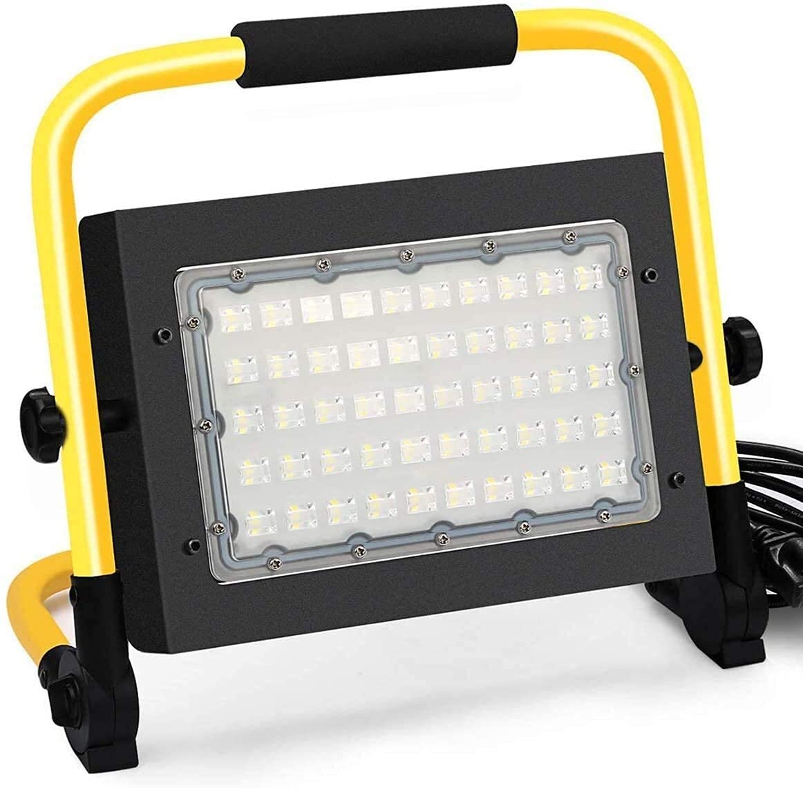 Luz de trabajo LED recargable, reflector superbrillante de 50 W, 5500 lm, luz portátil para exteriores, IP65 impermeable, ideal para iluminación de seguridad en el lugar de trabajo