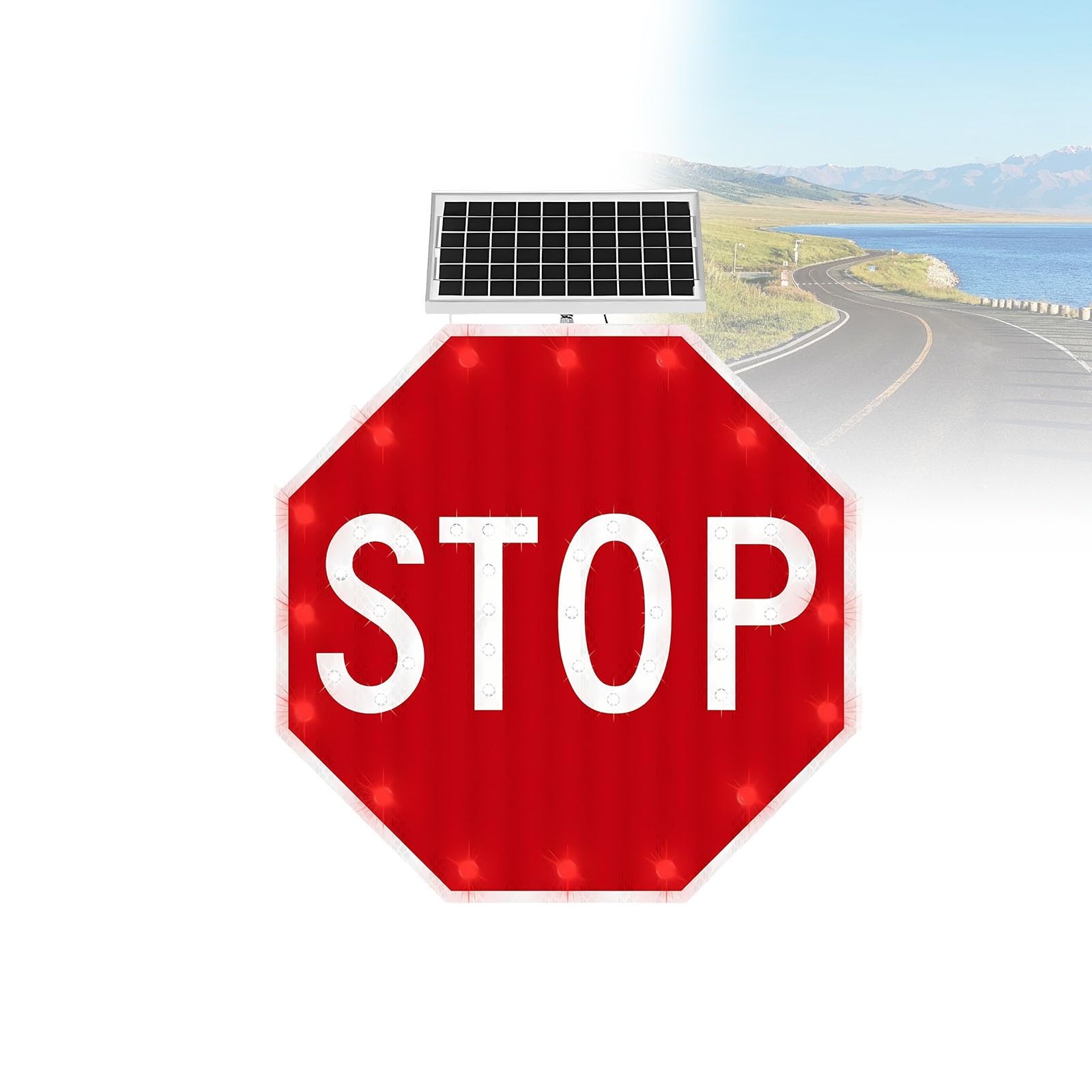 Señal De Stop Solar Con Leds Ultra Brillantes, Cartel Antióxido Impermeable Ip65 Para Exterior, Seguridad Vial En Parkings, Calles Privadas Y Cruces(30in)