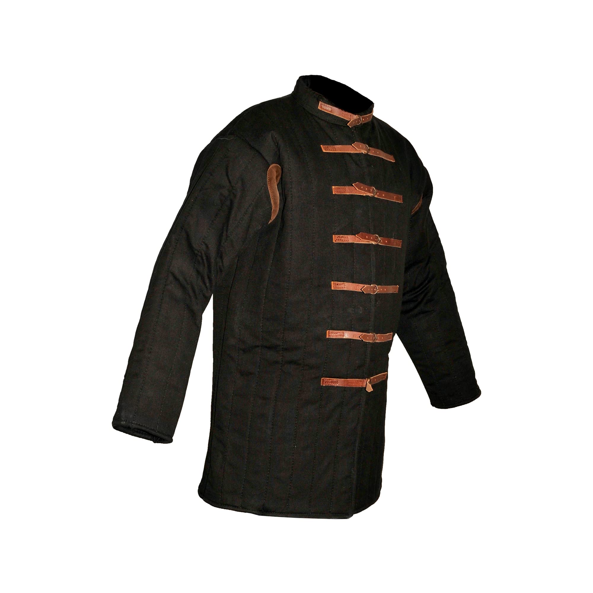 GDFB Get Dressed for Battle Gambeson mit Lederschnallen Größe XL Farbe: schwarz Mittelalter Reenactment LARP