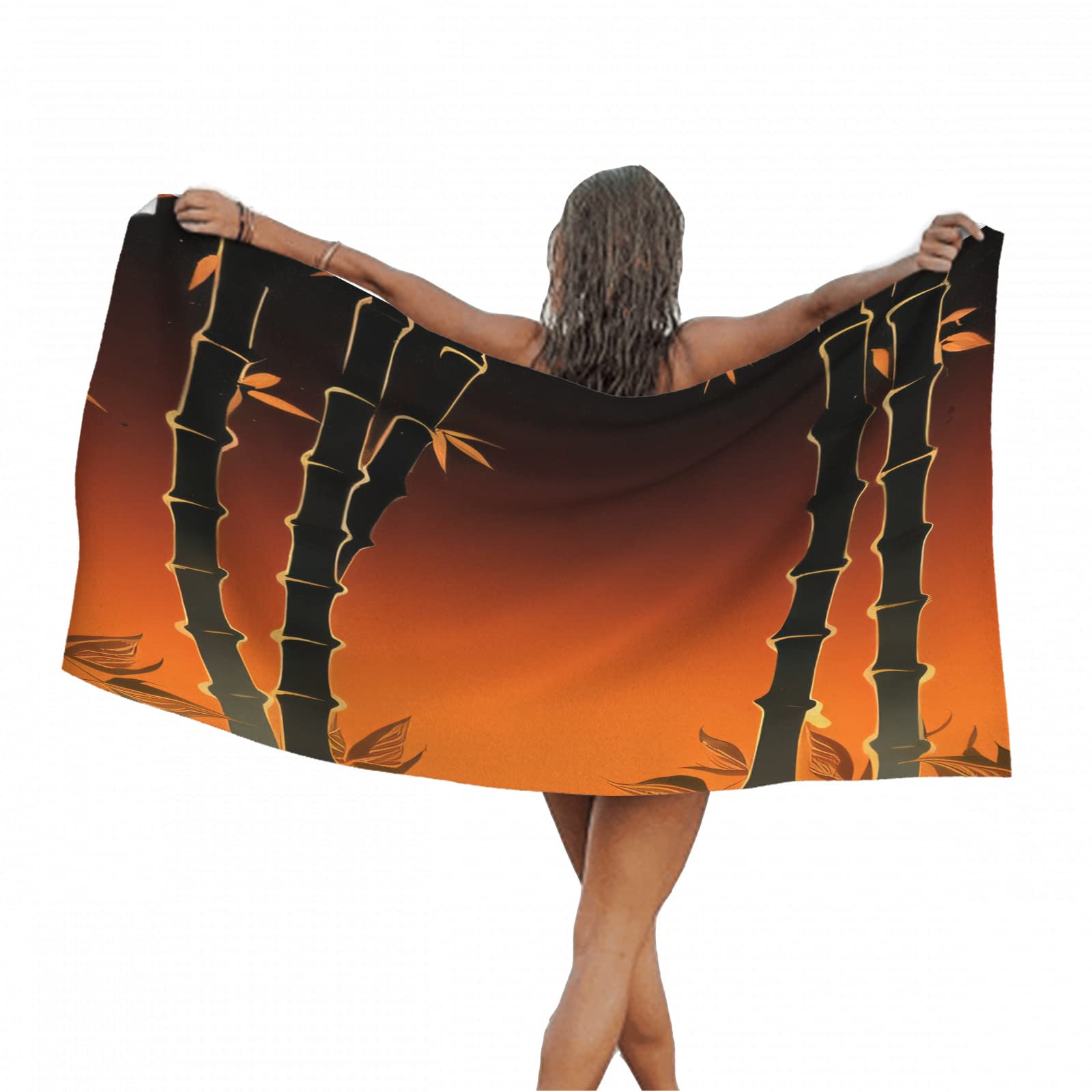 Serviette de Plage 100x200 Bambou, Femme Homme, 3D Chinoiseries Serviette de Bain Grande Microfibre Séchage Rapide Absorbant Drap de Plage pour Bain Voyage Camping